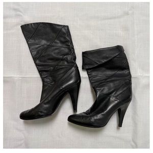 Vintage Mary Popps Luxury Italian Black Leather High Heel Boots